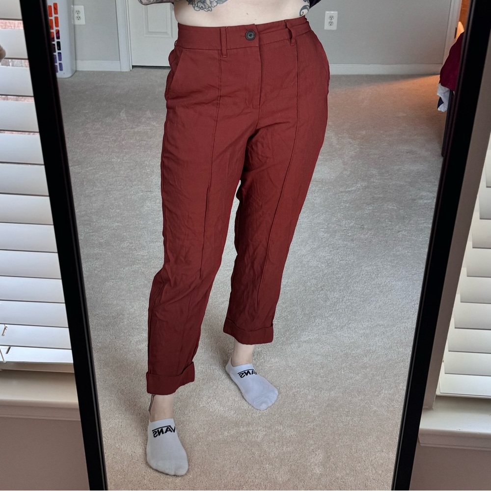 Women's High-Rise Slim Fit Effortless Pintuck Ankle Pants "Dark Brown" Size 8